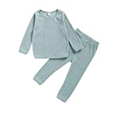 Baby Boys Girls Clothes Newborn Ribbed Outfits Infant Unisex Pants Set Solid Cotton Button Tops Fall Winter Sweatsuit